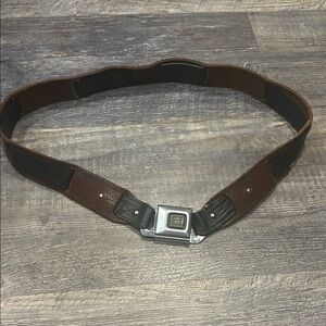 Brown and Black leather Belt seatbelt style